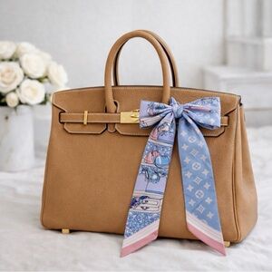 BABY BLUE PALE PINK PASTEL HANDBAG SKINNY SCARF BAG HANDLE WRAP BANDEAU HAIR TIE